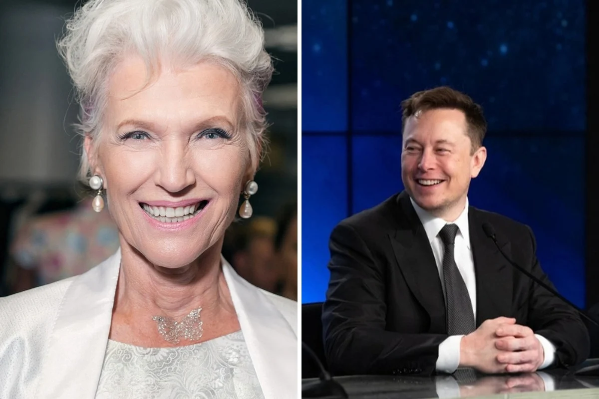 Maye Musk and her son Elon Musk, both smiling, side by side