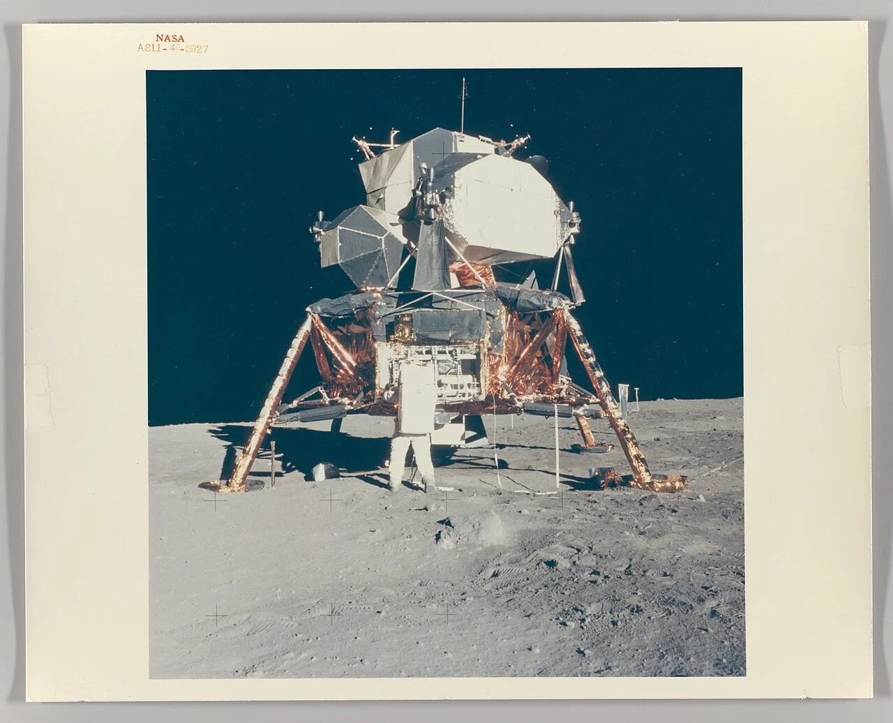 Astronaut Buzz Aldrin on the Moon next to the Apollo 11 lunar module